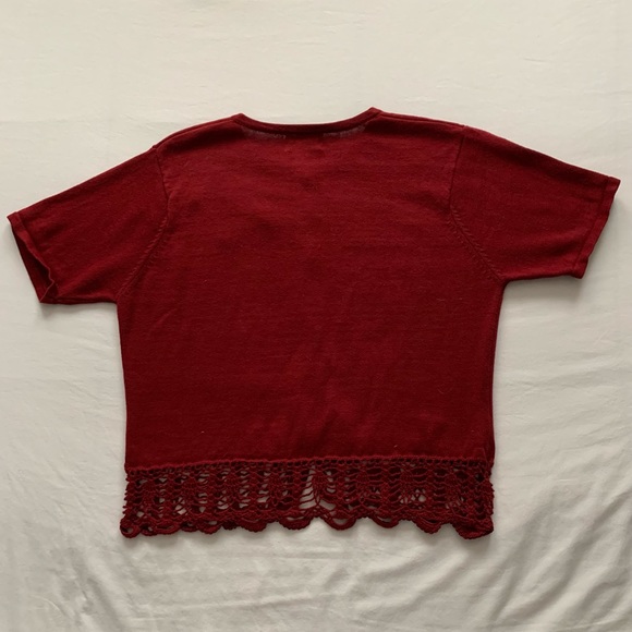 Women’s Short Sleeve Knit Cardigan Sweater w/ Embroidered Flowers - Picture 5 of 5